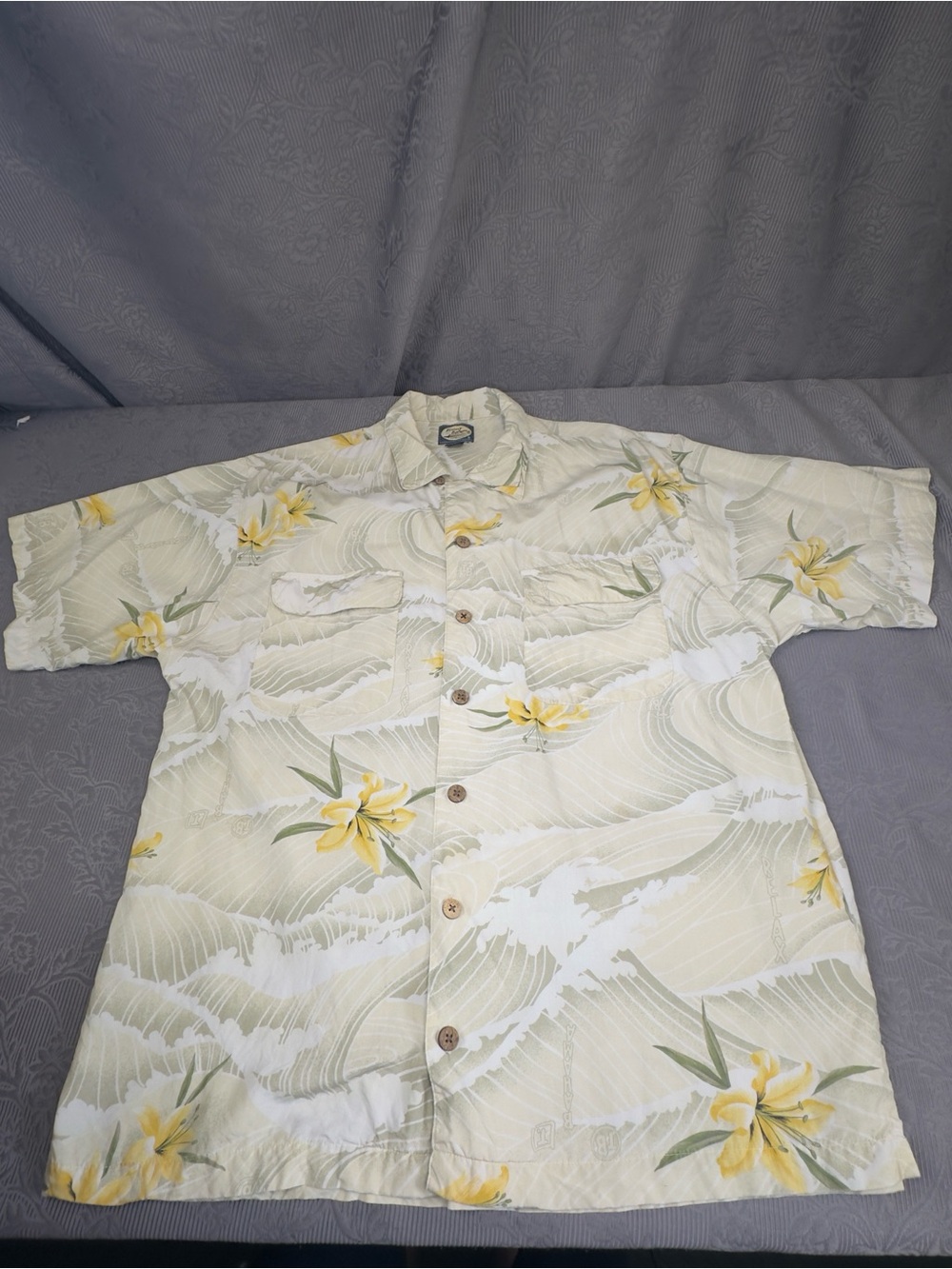 Tommy Bahama Rayon Light Fennel Pocket Floral Hawaiian Shirt M 47” Chest